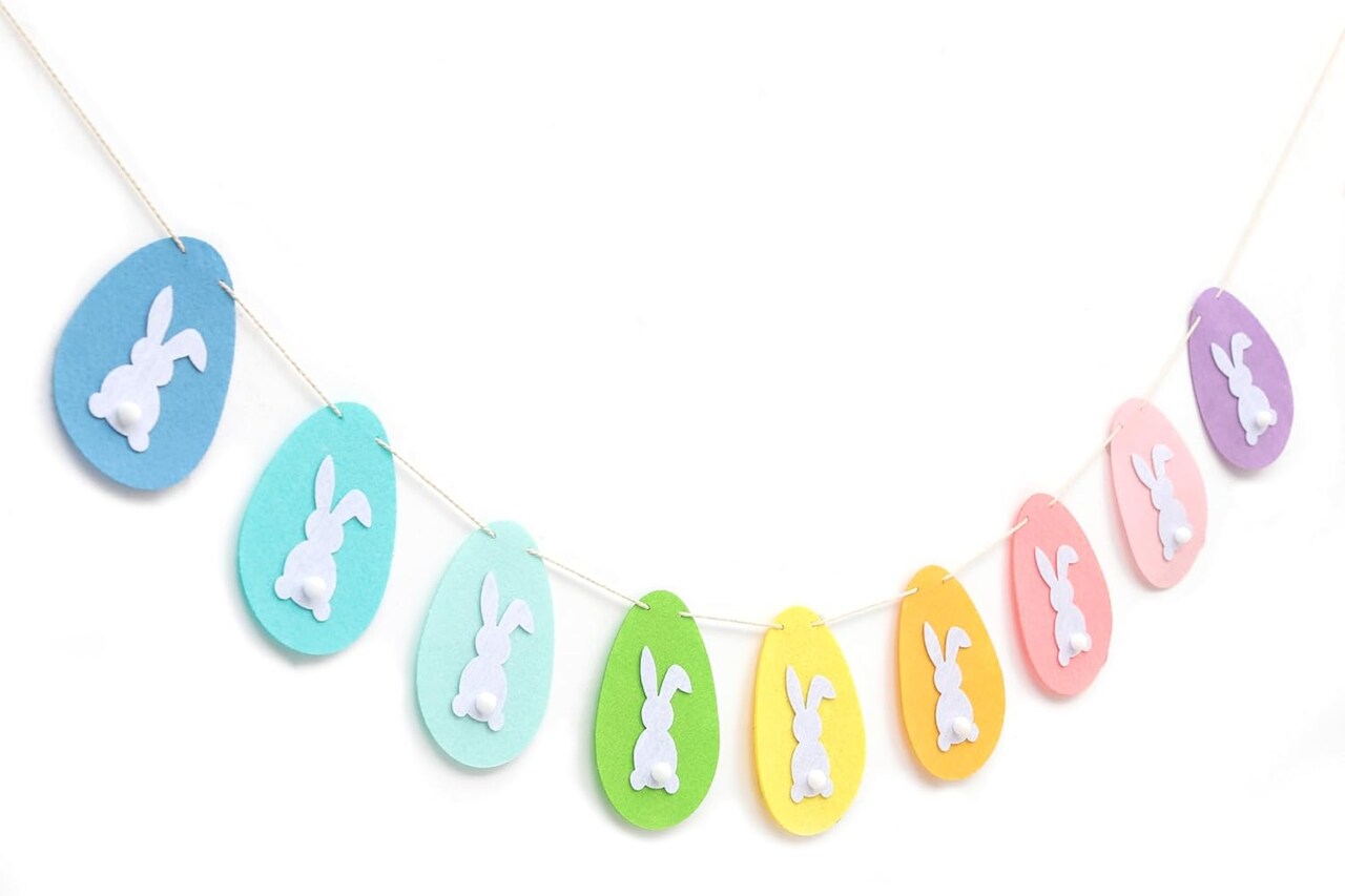 Easter Felt Bunny & Egg Garland – Spring Mantel & Wall Decoration